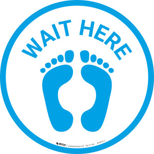 Wait Here with Feet Icon (Blue) - Floor Sign Wait Here with Feet Icon (Blue) - Floor Sign