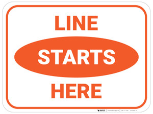 Line Starts Here - Orange - Floor Sign