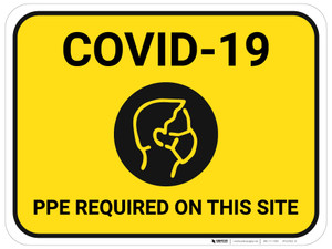 COVID-19 PPE Required on Site with Icon - Yellow - Floor Sign