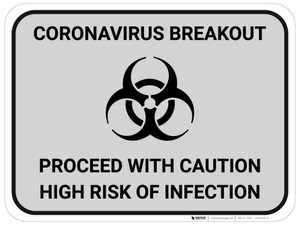 Coronavirus Breakout Proceed With Caution with Biohazard Icon - Gray - Floor Sign