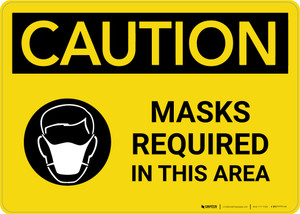 Caution: Mask Required In This Area with Icon Landscape - Wall Sign