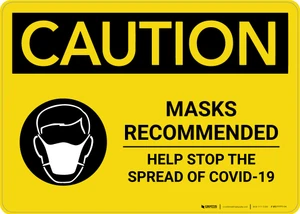 Caution: Masks Recommended COVID-19 with Icon Landscape - Wall Sign