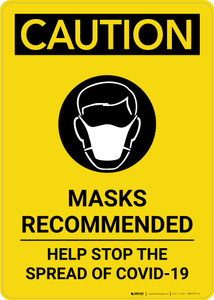 Caution: Masks Recommended COVID-19 with Icon Portrait - Wall Sign