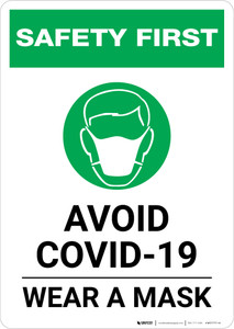 Safety First: Avoid COVID-19 Wear a Mask with Icon Portrait - Wall Sign