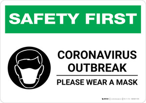Safety First: Coronavirus Outbreak - Please Wear a Mask with Icon Landscape - Wall Sign