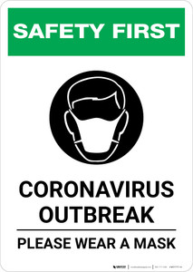 Safety First: Coronavirus Outbreak - Please Wear a Mask with Icon Portrait - Wall Sign