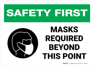 Safety First: Masks Required Beyond This Point with Icon Landscape - Wall Sign