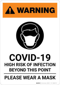 Warning: COVID-19 High Risk Of Infection Please Wear Mask with Icon Portrait - Wall Sign