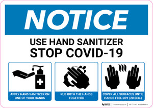Notice: Use Hand Sanitizer with 3-Step Icon Instructions Landscape - Wall Sign Notice: Use Hand Sanitizer with 3-Step Icon Instructions Landscape - Wall Sign