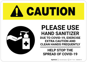 Caution: Exercise Extra Caution and Clean Hands Frequently - Stop Covid-19 Landscape - Wall Sign