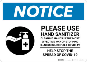 Notice: Please Use Hand Sanitizer Before Leaving - Help Stop the Spread of Covid-19 Landscape - Wall Sign