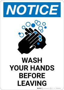 Notice: Wash Your Hands Before Leaving Portrait - Wall Sign
