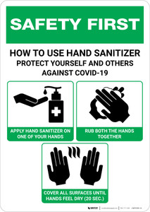 Safety First: How To Use Hand Sanitizer Portrait - Wall Sign
