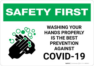 Safety First: Washing Your Hands Properly is The Best Prevention Against Covid-19 Landscape - Wall Sign