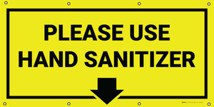 Please Use Hand Sanitizer with Arrow/Yellow - Banner