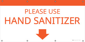 Please Use Hand Sanitizer with Arrow - White/Orange - Banner