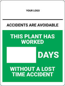 Days Without Accident (Logo Above) Dry Erase - Wall Sign