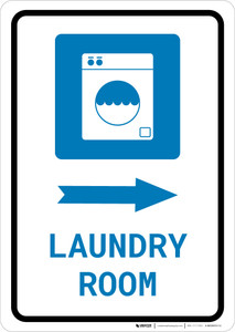 Laundry Room Right Arrow with Icon Portrait - Wall Sign