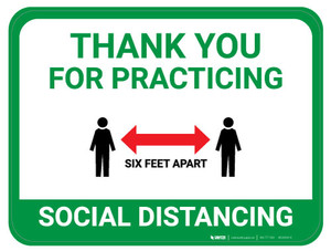 Thank You for Practicing Social Dist - Red Arrow - Green - Floor Sign