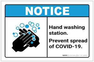Notice: Hand Washing Station Prevent COVID-19 ANSI Landscape - Label