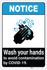 Notice: Wash Your Hands Avoid COVID-19 ANSI Portrait - Label