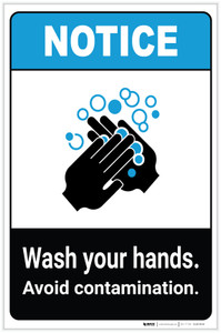 Notice: Wash Hands Avoid Contamination ANSI Portrait - Label