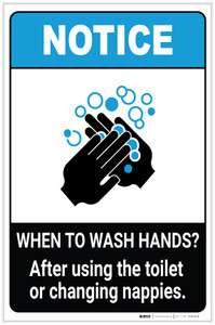 Notice: Wash Hands After Using Toilet ANSI Portrait - Label