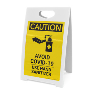 Caution: Avoid COVID-19 - Please Use Hand Sanitizer with Icon Portrait - A-Frame Sign