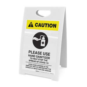 Caution: Please Use Hand Sanitizer - Good Hand Hygiene with Icon Portrait - A-Frame Sign