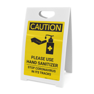 Caution: Please Use Hand Sanitizer - Stop Coronavirus with Icon Portrait - A-Frame Sign