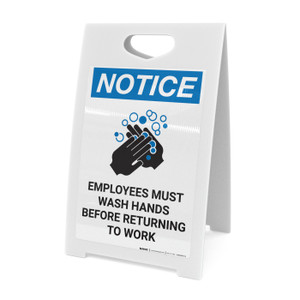 Notice: Employees Must Wash Hands Before Work ANSI Portrait - A-Frame Sign