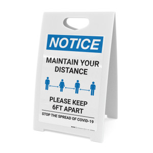 Notice: Maintain Your Distance ANSI Portrait - A-Frame Sign