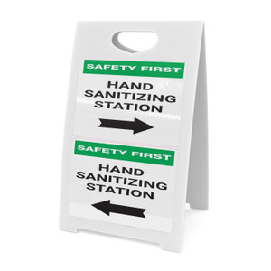 Safety First: Hand Sanitizing Station Left with Arrow Portrait  - A-Frame Sign