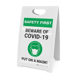 Safety First: Beware of COVID-19 Put a Mask On with Icon Portrait - A-Frame Sign