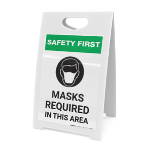 Safety First: Masks Required In This Area with Icon Portrait - A-Frame Sign