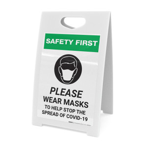 Safety First: Please Wear Masks to Help Stop the Spread of COVID-19 with Icon Portrait - A-Frame Sign