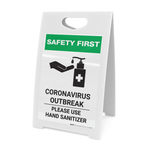 Safety First: Coronavirus Outbreak - Please Use Hand Sanitizer with Icon Portrait - A-Frame Sign