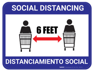 Social Distancing - Blue - Bilingual Spanish - Floor Sign