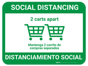 Social Distancing - 2 carts - Green - Bilingual Spanish - Floor Sign
