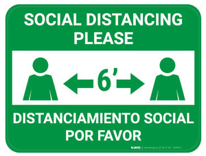 Social Distancing Please - Green - Bilingual Spanish - Floor Sign