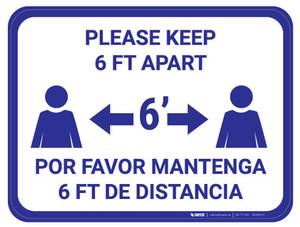 Please Keep 6 FT Apart - Blue - Bilingual Spanish - Floor Sign Please Keep 6 FT Apart - Blue - Bilingual Spanish - Floor Sign