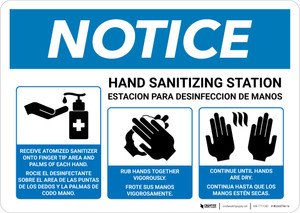 Notice: Bilingual Spanish Hand Sanitizing Station 3-Steps with Icons Landscape - Wall Sign Notice: Bilingual Spanish Hand Sanitizing Station 3-Steps with Icons Landscape - Wall Sign