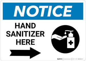 Notice: Hand Sanitizer Here Right Arrow with Icon Landscape - Wall Sign