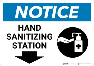 Notice: Hand Sanitizing Station Down Arrow with Icon Landscape - Wall Sign