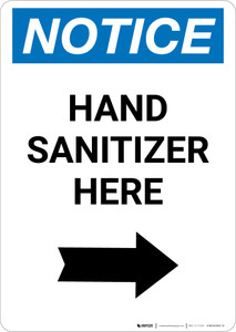 Notice: Hand Sanitizer Here Right Arrow Portrait - Wall Sign