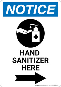 Notice: Hand Sanitizer Here Right Arrow with Icon Portrait - Wall Sign
