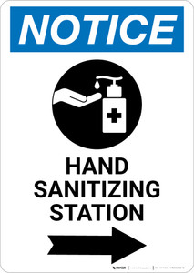 Notice: Hand Sanitizing Station Right Arrow with Icon Portrait - Wall Sign