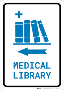 Medical Library Left Arrow with Icon Portrait v2 - Wall Sign