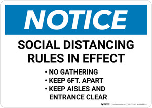 Notice: Social Distancing Rules in Effect Landscape - Wall Sign