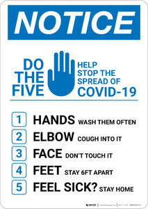 Notice: Do The 5 - Help Stop The Spread of Covid-19 Portrait - Wall Sign